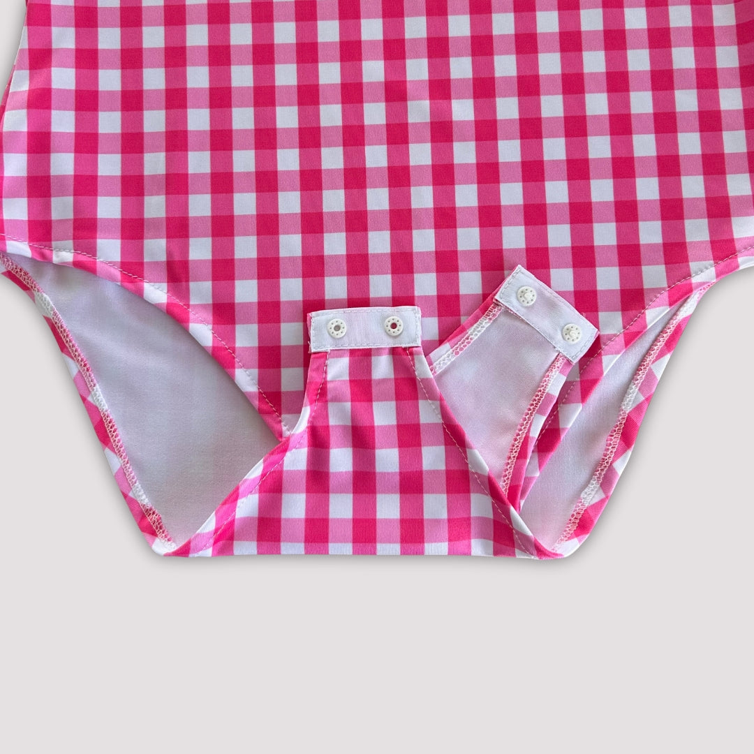 body de mujer tirantes finos cuadros vichy color fucsia y tela de lycra