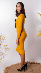 Body de mujer de manga larga, con tela de neopreno, color amarillo y lazo decorativo