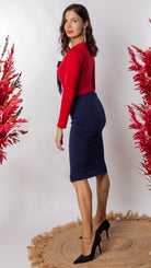 Body de mujer rojo manga larga y lazo decorativo en tela de neopreno